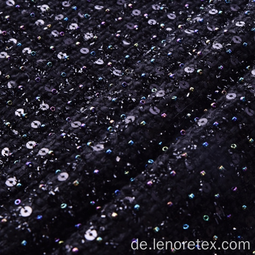 100% Polyester gewebt schwarz metallischer Paillettes-Tweed-Stoff